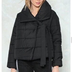 Women’s cropped puffer black jacket size medium.